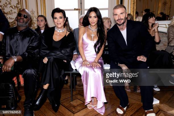 Corey Gamble, Kris Jenner, Kim Kardashian and David Beckham at Victoria Beckham Ready To Wear Spring 2024 on September 29, 2023 in Paris, France.