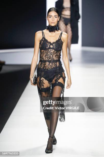 Model walks the runway during the Dolce Gabbana Ready to Wear Spring Summer 2024 fashion show as part of the Milan Fashion Week on September 23, 2023...