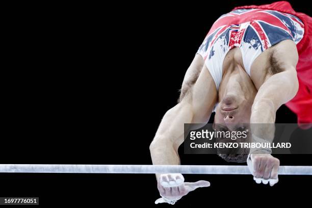 Britain's Max Whitlock competes during the men's qualifying session at the 52nd FIG Artistic Gymnastics World Championships, in Antwerp, northern...