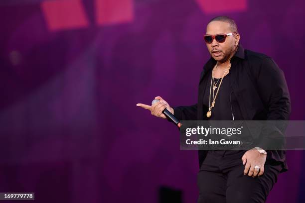 Timbaland performs on stage at the "Chime For Change: The Sound Of Change Live" Concert at Twickenham Stadium on June 1, 2013 in London, England....