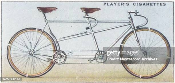 Collectible tobacco or cigarette card, 'Cycling' series, published in 1939 by John Player and Sons Cigarettes, depicting the 100 year history of the...