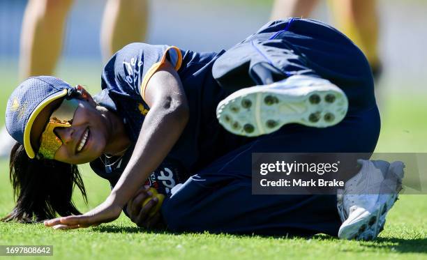 Jannatul Sumona of the Meteors during warm ups of the WNCL match between South Australia and ACT at Karen Rolton Oval, on September 24 in Adelaide,...