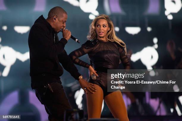 Joins Beyonce on stage for 'Crazy In Love' at the "Chime For Change: The Sound Of Change Live" Concert at Twickenham Stadium on June 1, 2013 in...