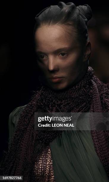 Model walks on the catwalk during the Giles Deacon show at London Fashion Week, on February 13 2008. London Fashion Week is now established as one of...