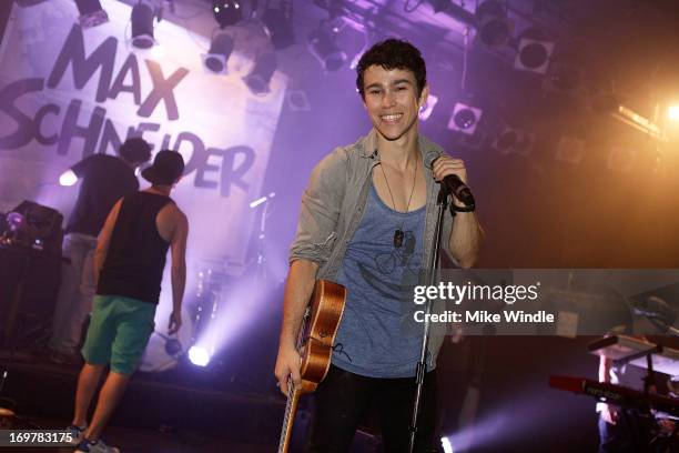 Max Schneider performs on stage during the kickoff for his "Nothing Without Love" summer tour at The Roxy Theatre on June 1, 2013 in West Hollywood,...