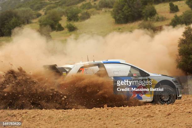 Jari Matti Latvala of Finland and Mikka Anttila of Finland compete in their Volkswagen Motorsport Polo R WRC during Day One of the WRC Greece on June...