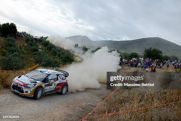 Mikko Hirvonen of Finland and Jarmo Lehtinen of Finland compete in their Citroen Total Abu Dhabi WRT Citroen DS3 WRC during Day One of the WRC Greece...