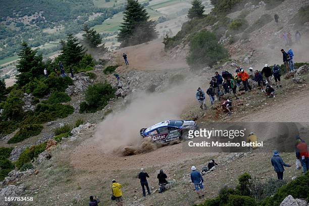 Evgeny Novikov of Russia and Ilka Minor of Austria compete in their Qatar M-Sport WRT Ford Fiesta RS WRC during Day One of the WRC Greece on June 01,...