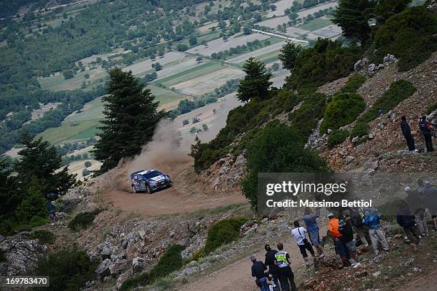 Nasser Al Attiyah of Qatar and Giovanni Bernacchini of Italy compete in their Qatar WRT Ford Fiesta RS WRC during Day One of the WRC Greece on June...