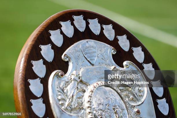 The Ranfurly Shield on display during the round eight Bunnings Warehouse NPC match between Wellington and North Harbour at Porirua Park, on September...