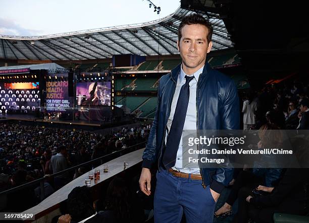 Ryan Reynolds inside the Royal Box at the "Chime For Change: The Sound Of Change Live" Concert at Twickenham Stadium on June 1, 2013 in London,...