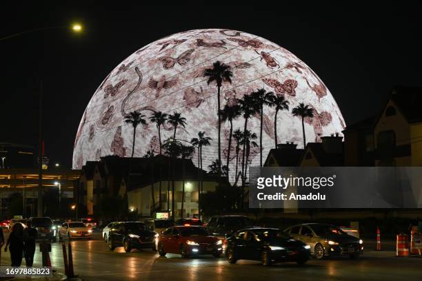 The Sphere is seen during the opening night with U2:UV Achtung Baby Live concert at the Venetian Resort in Las Vegas, Nevada, United States on...