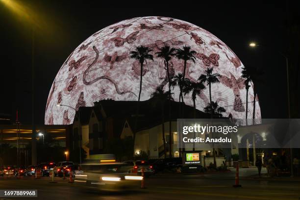 The Sphere is seen during the opening night with U2:UV Achtung Baby Live concert at the Venetian Resort in Las Vegas, Nevada, United States on...