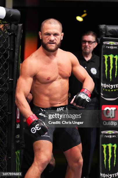 Rafael Fiziev of Kazakstan prepares to face Mateusz Gamrot of Poland in a lightweight fight during the UFC Fight Night event at UFC APEX on September...