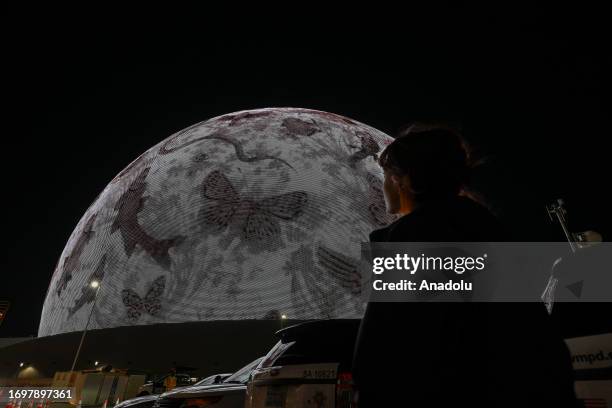 The Sphere is seen during the opening night with U2:UV Achtung Baby Live concert at the Venetian Resort in Las Vegas, Nevada, United States on...