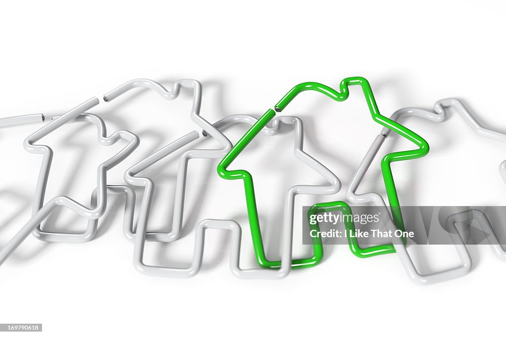 A chain of house shaped paperclips linked