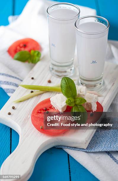 fresh cheese and ouzo drink - ouzo stock pictures, royalty-free photos & images