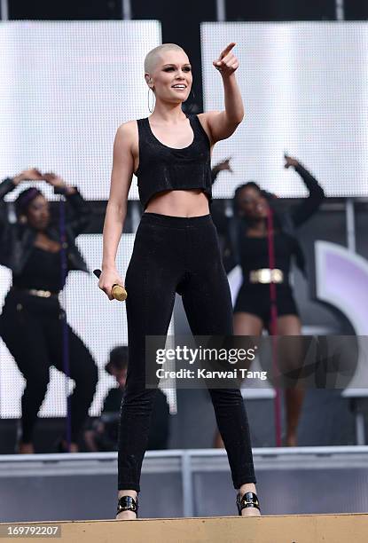 Jessie J performs on stage at the "Chime For Change: The Sound Of Change Live" Concert at Twickenham Stadium on June 1, 2013 in London, England....