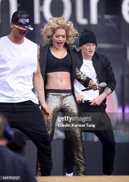 Rita Ora performs on stage at the "Chime For Change: The Sound Of Change Live" Concert at Twickenham Stadium on June 1, 2013 in London, England....