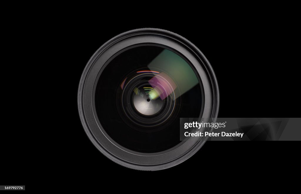Close up of lens on black background