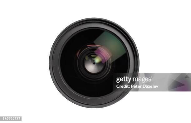 close up of lens on white background - téléobjectif photos et images de collection