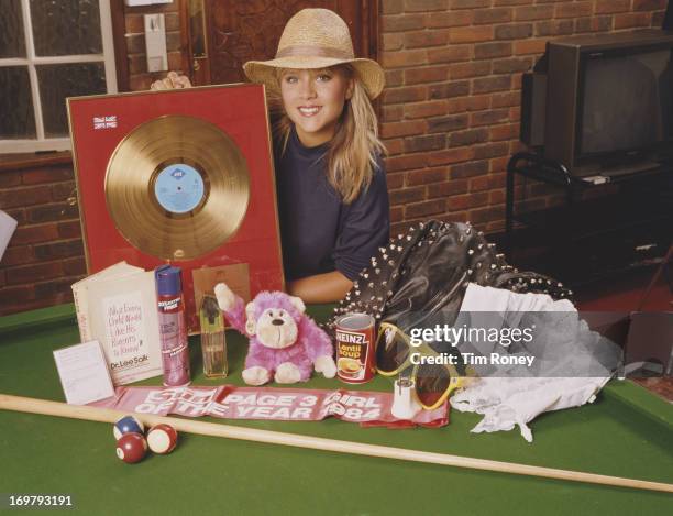 English singer and former glamour model Samantha Fox with her hit single 'Touch Me , circa 1987.