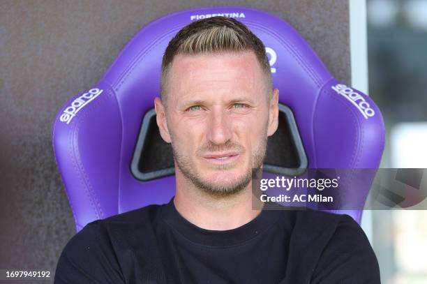 Ignazio Abate manager of AC Milan U19 looks on during the match between ACF Fiorentina U19 v AC Milan U19 at Rocco B Commissiso Viola Park on...