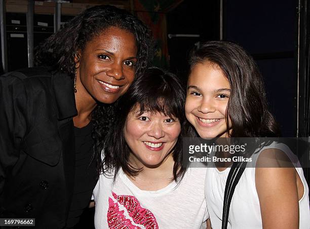 Audra McDonald, Ann Harada and Zoe Madeline Donovan pose backstage at the hit musical "Cinderella" on Broadway at The Broadway Theater on June 1,...