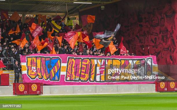 Motherwell fan display during a cinch Premiership match between Motherwell and Celtic at Fir Park, on September 30 in Motherwell, Scotland.