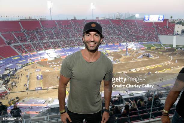 Justin Baldoni attends the SuperMotocross World Championship Finals Celebrity Night at Los Angeles Memorial Coliseum on September 23, 2023 in Los...