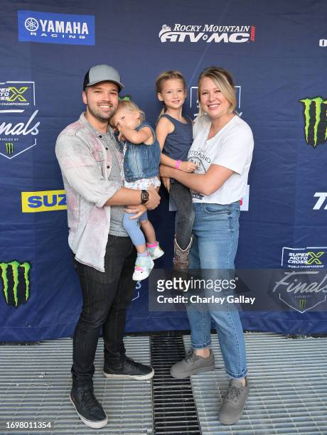 Nathan Kress and London Kress with family attend the SuperMotocross World Championship Finals Celebrity Night at Los Angeles Memorial Coliseum on...