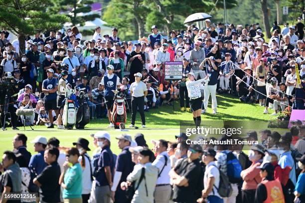 Rio Takeda of Japan hits her tee shot on the 1st hole during the final round of 50th Miyagi TV Cup Dunlop Ladies Open Golf Tournament at Rifu Golf...