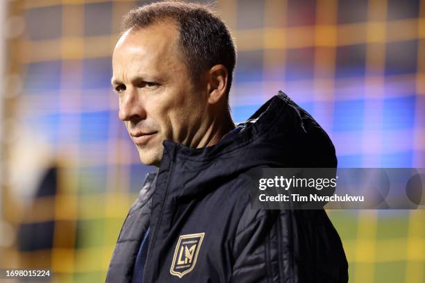 Los Angeles FC head coach Steve Cherundolo looks on against Philadelphia Union at Subaru Park on September 23, 2023 in Chester, Pennsylvania.