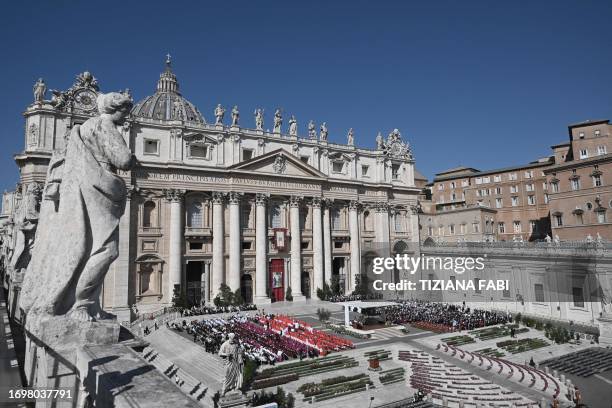 General view shows St Peter's basilica during a consistory to create 21 new cardinals at St. Peter's square in The Vatican on September 30, 2023....