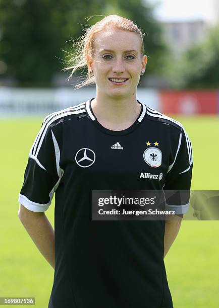 Kathrin Laengert poses during the team presentation of the German Womens' National Soccer Team at Sportschule Kaiserau on June 2, 2013 in Kamen,...