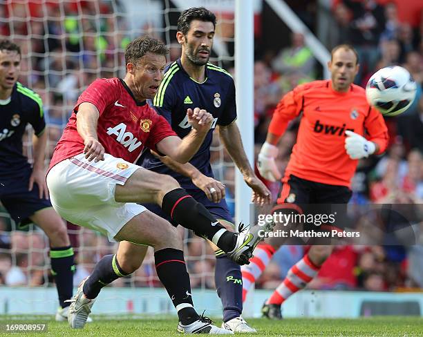 Ronny Johnsen of Manchester United in action during the MU Foundation Charity Legends match between Manchester United Legends and Real Madrid Legends...