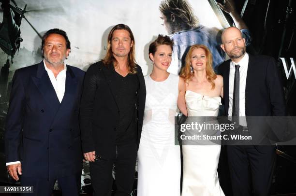 Ludi Boeken, Brad Pitt, Daniella Kertesz, Mireille Enos and director Marc Forster attend the World Premiere of 'World War Z' at The Empire Cinema on...