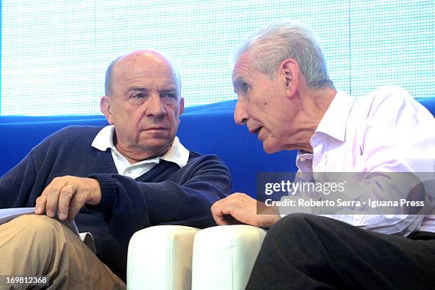 Italian constitutional lawyers Gustavo Zagrebelsky and Stefano Rodota attends the "Non è Cosa Vostra" political event at Santo Stefano square on June...