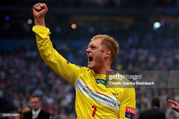 Goalkeeper Johannes Bitter of Hamburg celebrate the championship after the EHF Final Four final match between FC Barcelona Intersport and HSV Hamburg...