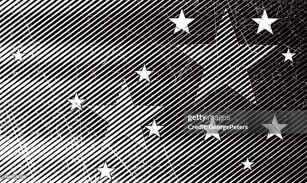 Black and white American Flag with Grunge Image Technique
