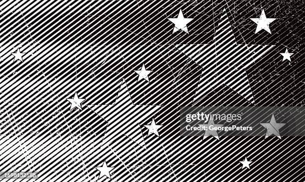black and white american flag with grunge image technique - grunge stars and stripes stock illustrations