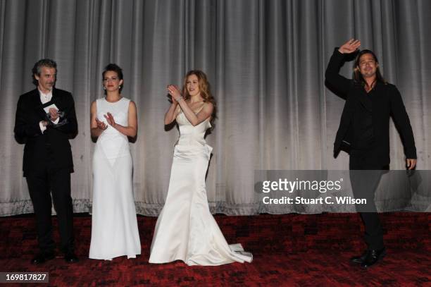 Peter Capaldi, Daniella Kertesz, Mireille Enos and Brad Pitt attend the World Premiere of 'World War Z' at The Empire Cinema on June 2, 2013 in...