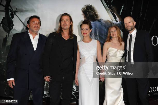 Ludi Boeken, Brad Pitt, Daniella Kertesz, Mireille Enos and director Marc Forster attend the World Premiere of 'World War Z' at The Empire Cinema on...