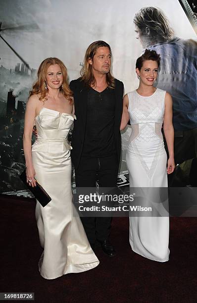 Daniella Kertesz, Brad Pitt and Mireille Enos attend the World Premiere of 'World War Z' at The Empire Cinema on June 2, 2013 in London, England.