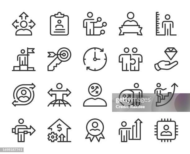ilustraciones, imágenes clip art, dibujos animados e iconos de stock de crecimiento personal - iconos de línea - mejora personal