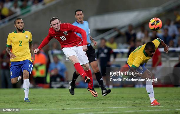 Wayne Rooney of England scores the second goal during the International Friendly match between Brazil and England at Maracana on June 2, 2013 in Rio...