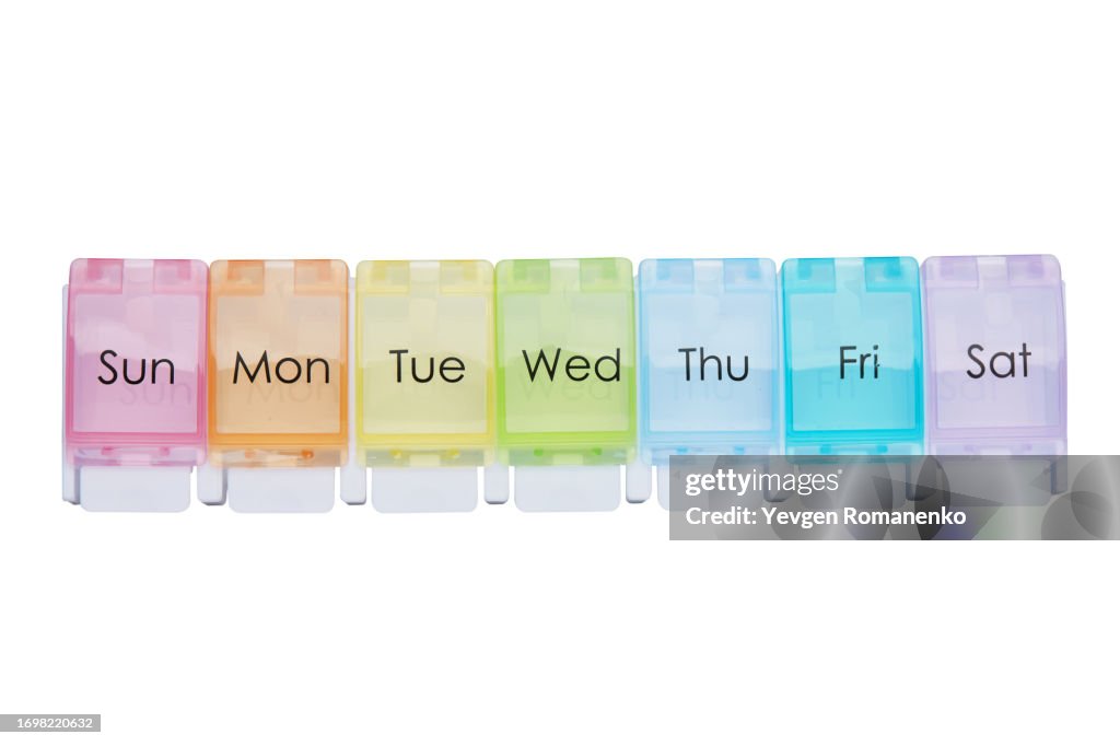 Weekly pill organizer, isolated on white background