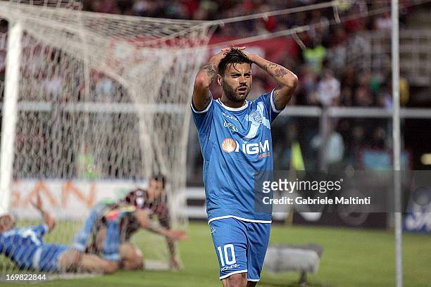 Francesco Tavano of Empoli FC shows his dejection during the Serie B playoff final match between AS Livorno and Empoli FC at Stadio Armando Picchi on...