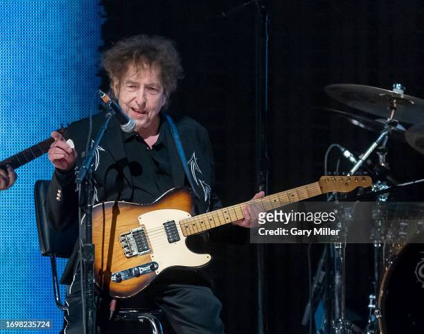 Bob Dylan performs as a surprise guest during Farm Aid at Ruoff Home Mortgage Music Center on September 23, 2023 in Noblesville, Indiana.