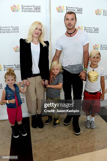 Gwen Stefani, Zuma Rossdale, musician Gavin Rossdale and Kingston Rossdale attend the Elizabeth Glaser Pediatric AIDS Foundation's 24th Annual "A...